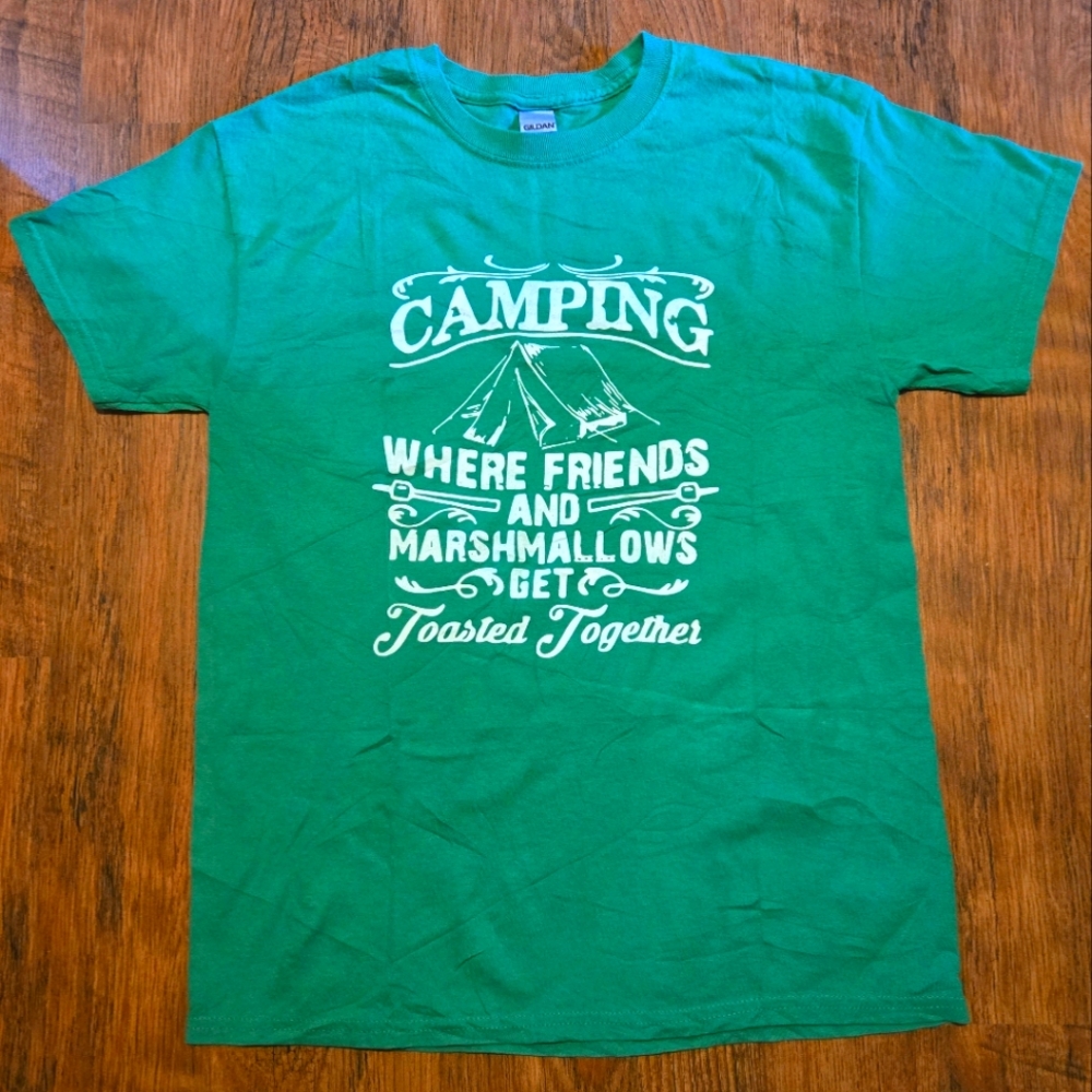 Green Camping Graphic T-Shirt Camp Tee Drinking Party Shirt